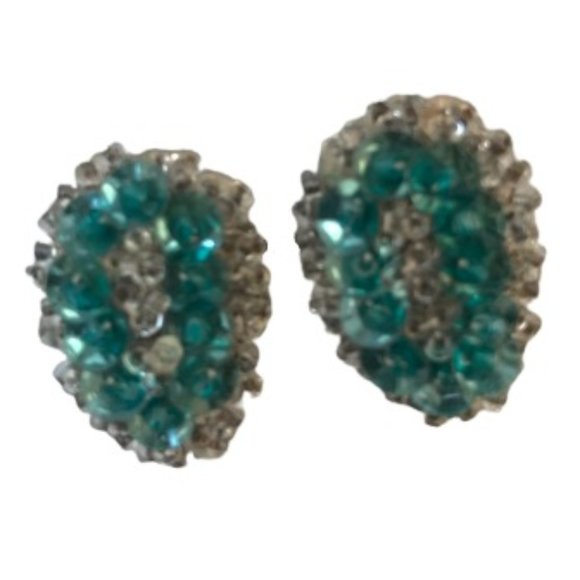 Vintage Silver Blue Teardrop Beaded Stud Earing - Picture 2 of 6